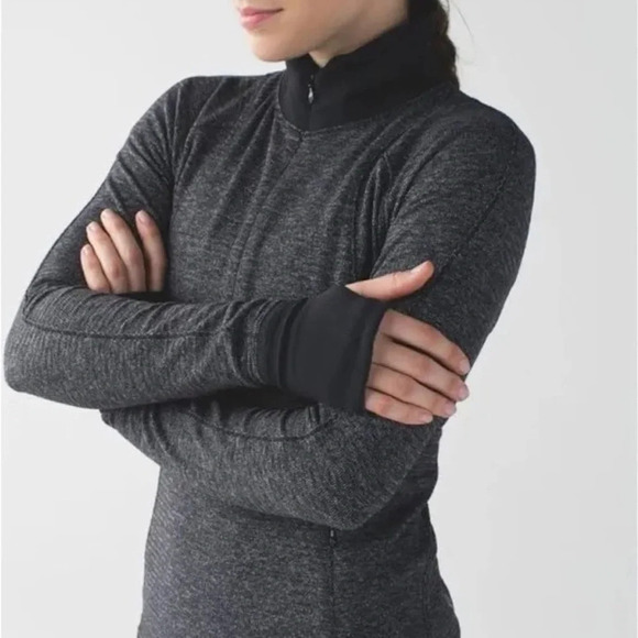 Lululemon Runderful 1/2 Zip Check Pique Black Heather Top - Picture 1 of 8